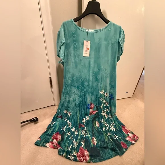 Floral Teal Midi Dress - Picture 1 of 1